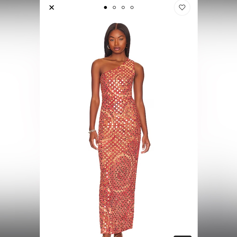 House of Harlow 1960 One-Shoulder Sequin Maxi Dress in Red and Gold